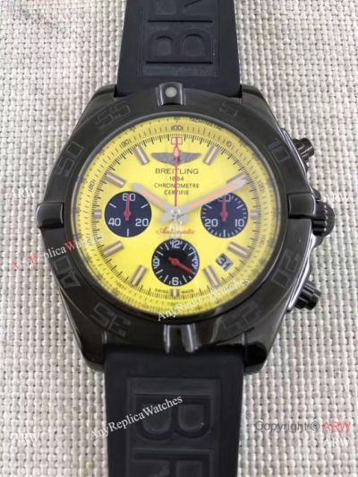 Breitling B01 Chronograph Watch Yellow Face Black Rubber band